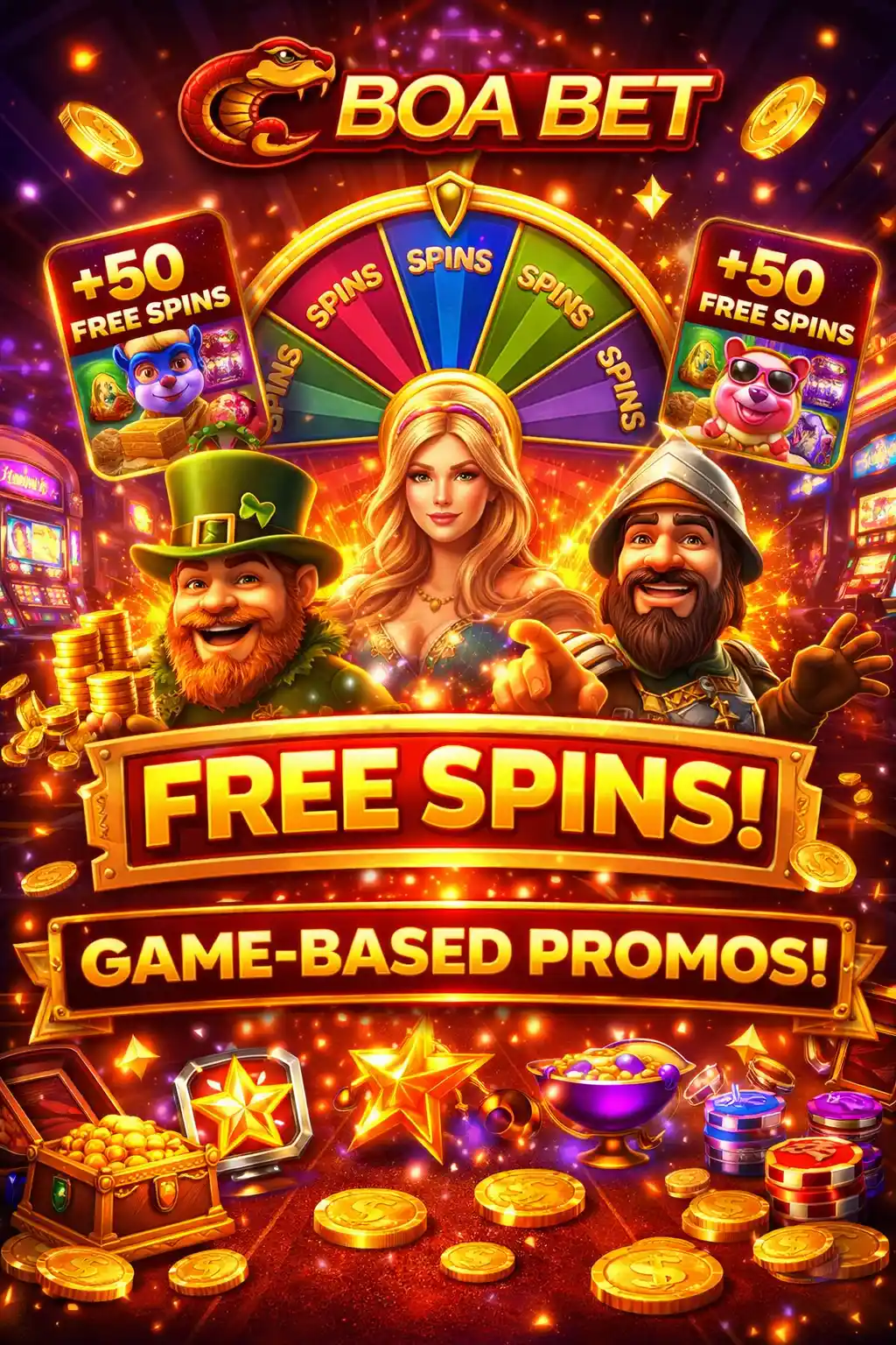 Ingyenes pörgetésekhez használható promóciós kód a BoaBet Casino felületén kiválasztott játékokhoz